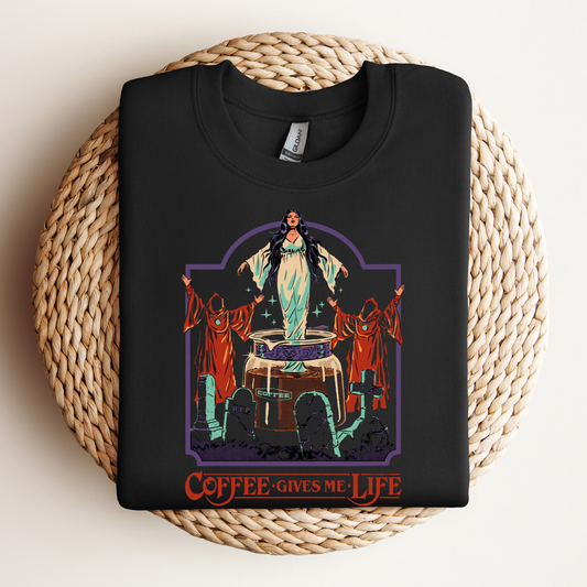 Coffee gives me life shirt, Coffee witch shirt, Coffee worship shirt, Halloween coffee shirt, cult coffee shirt