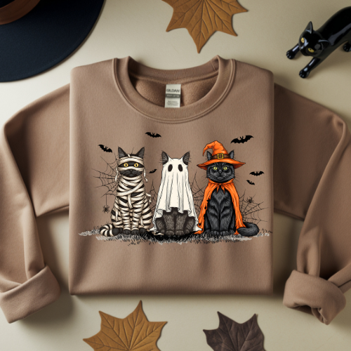 Halloween Cat Crewneck Sweatshirt for Cat Lovers, Vintage Halloween Cat Shirt