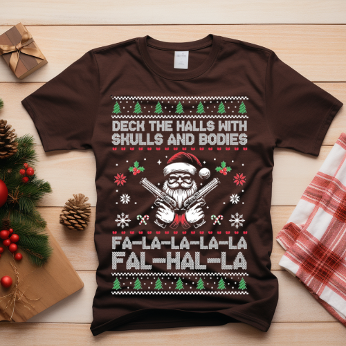 Festive Skull Holiday T-shirt | Unisex Garment-Dyed Tee for Halloween and Christmas Celebrations, Unique Gift Idea, Edgy Apparel