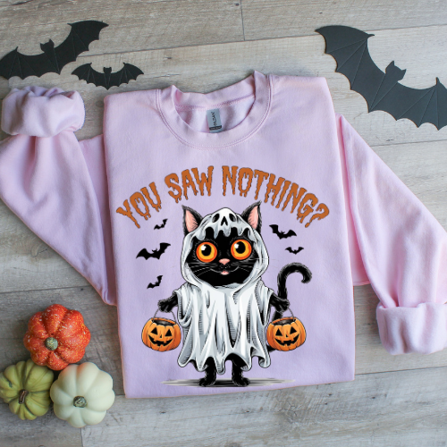 Halloween Cat Crewneck Sweatshirt - "You Saw Nothing!" Unisex