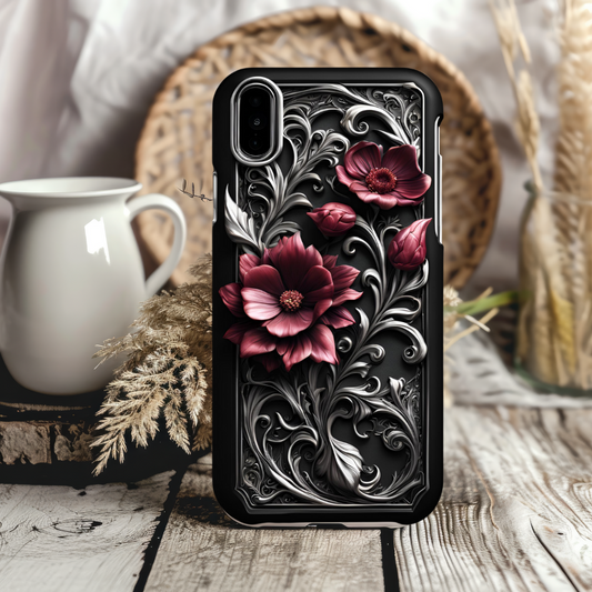 Floral Tough Phone Case – Durable Protection with Elegant Design, Gothic Flowers Phone Case for iPhone, Samsung, and Google Pixel