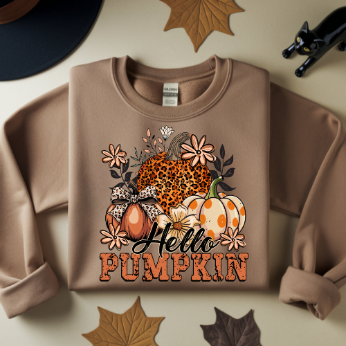 Hello Pumpkin Sweatshirt, Cozy Fall Crewneck, Autumn Fashion, Halloween Gift, Unisex Sweatshirt, Pumpkin Lover Apparel