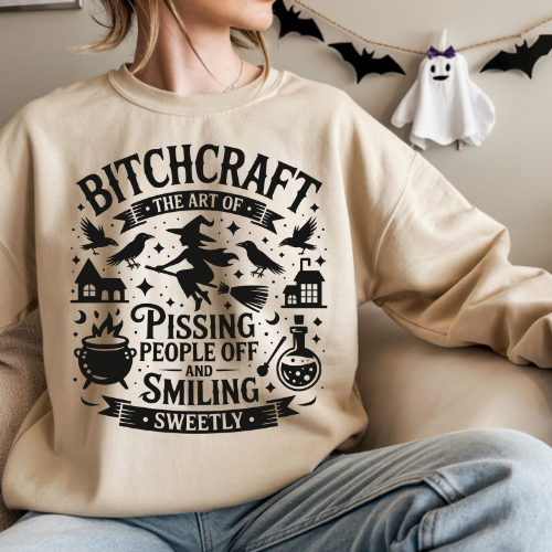 Witchy Crewneck Sweatshirt for Casual Comfort | Bitchcraft, Perfect for Fall, Halloween, Gifts, Cozy Wear