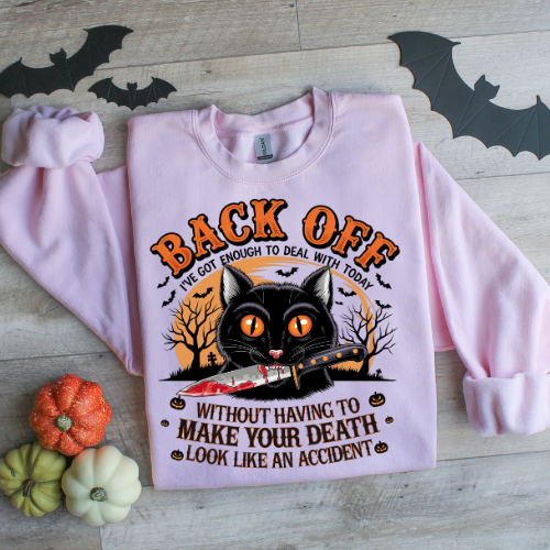 Halloween Cat Crewneck Sweatshirt - "Back Off" Design