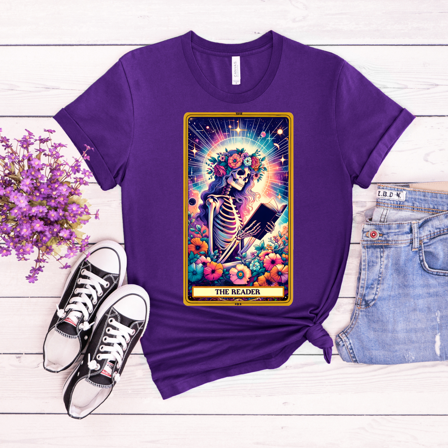 The Reader Skeleton Tee - Unisex Short Sleeve T-Shirt for Book Lovers , The Reader Tarot Card Shirt, Skeleton Reading Shirt, Reading Shirt, Tarot Card Shirt, Book Lover Gift, Bookish Gift, Tarot Lover Gift