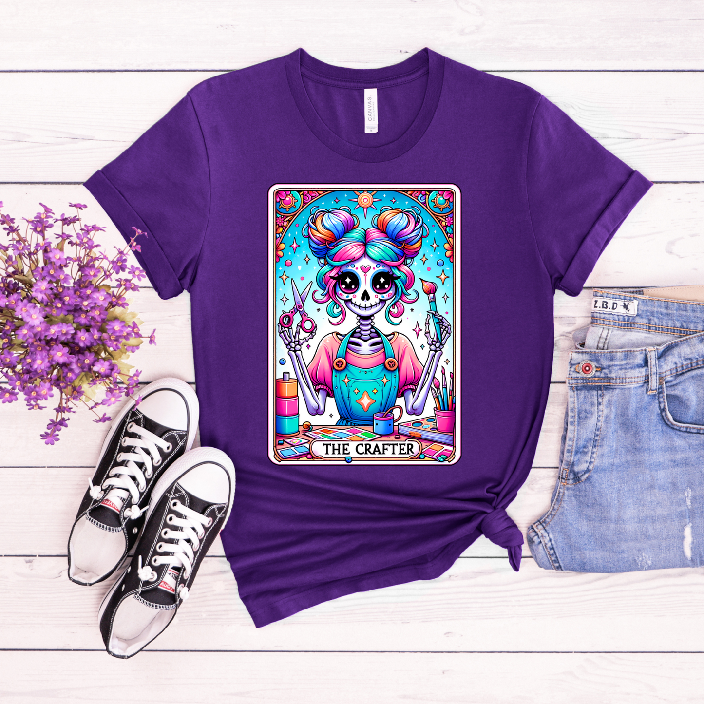 Colorful Crafter Skull Tee - Unisex Jersey Short Sleeve Shirt for Creative Souls, The Crafter Tarot Card Shirt, Funny Crafting T-Shirt, Crafter Women Shirt, Gift For Crafter,Funny Hobby Shirt,Gift For Crafter,Crafter Gifts