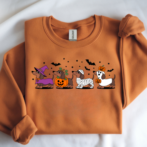 Halloween Animal Crewneck Sweatshirt, Dachshund Halloween Shirt