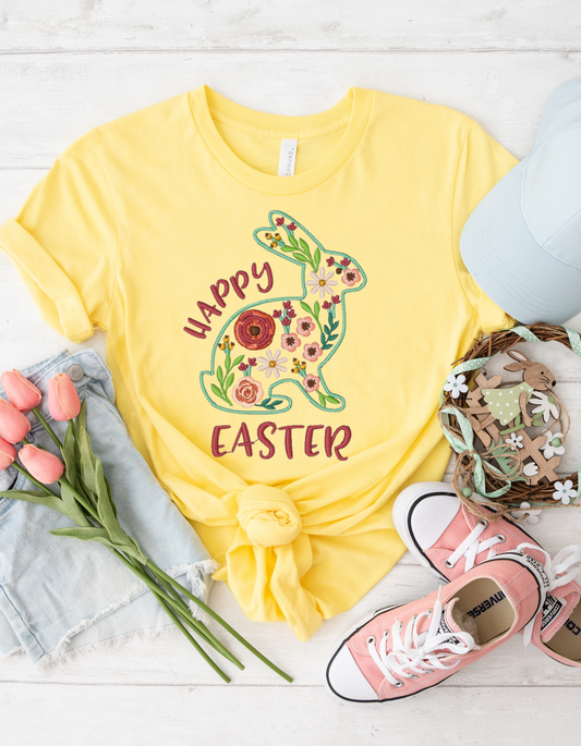 Easter Floral Bunny T-Shirt, Spring Outfit, Holiday Gift, Casual Wear, Unisex Tee, Cute Easter Top