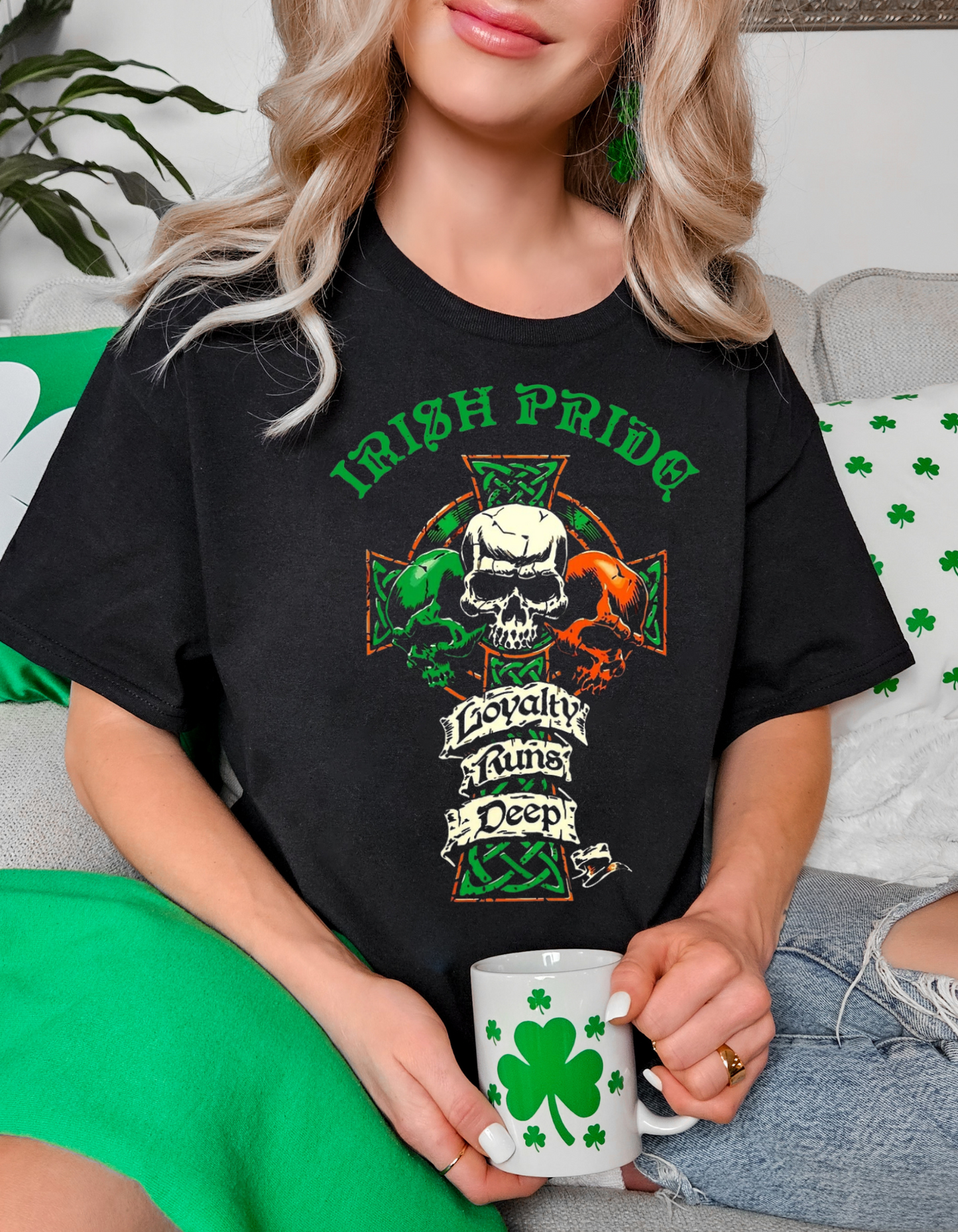 Irish Pride Skull T-Shirt with Celtic Design, Unisex Graphic Tee, Perfect for St. Patrick's Day, Irish Heritage Celebration, Casual Wear