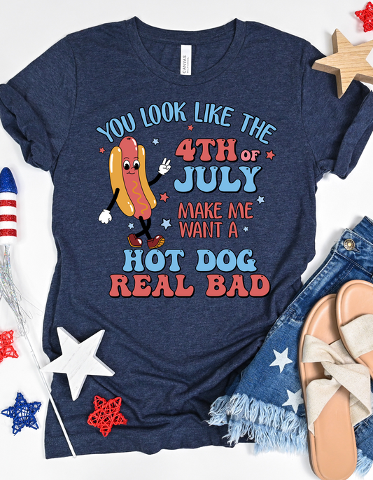 4th of July Hot Dog Shirt, Funny Unisex Tee for BBQs, Summer Festivities, Independence Day Celebration, Perfect Gift!
