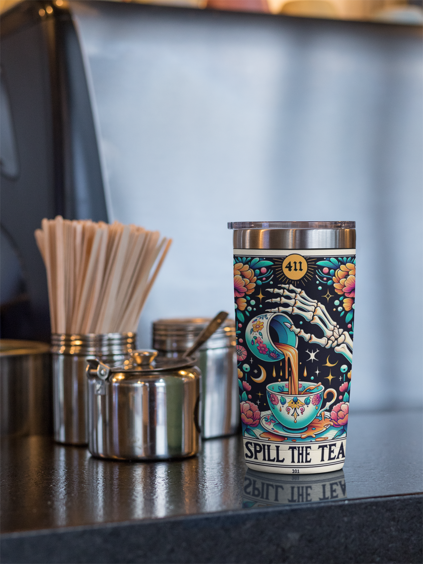 Spill The Tea Tarot Card Tumbler, Occult tarot card tumbler, Tea Lover Tarot tumbler, tarot card tumbler