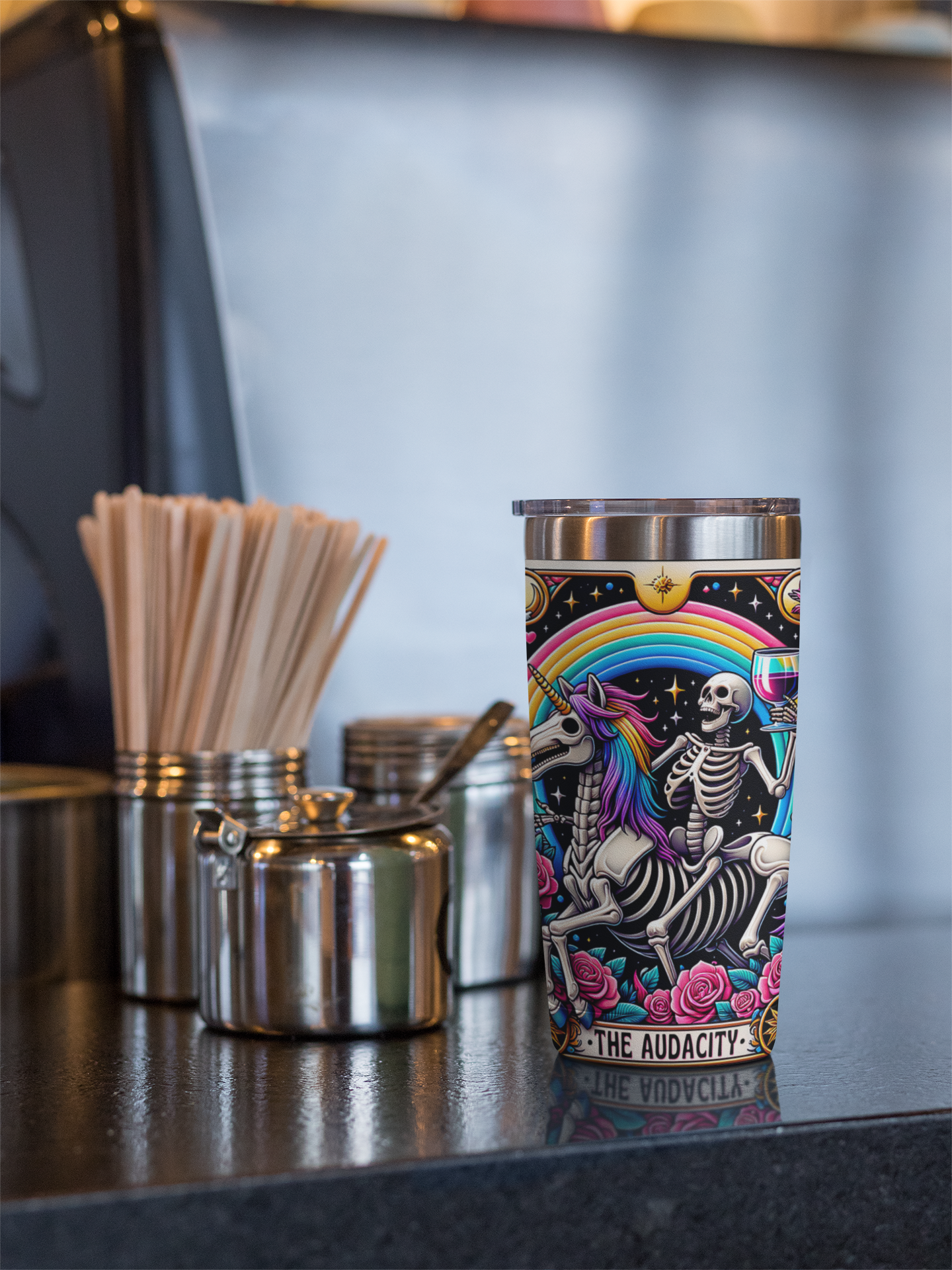 The Audacity Tarot Card Tumbler, Occult coffee tarot card tumbler, The Audacity Tarot tumbler, coffee caffeine tarot card tumbler