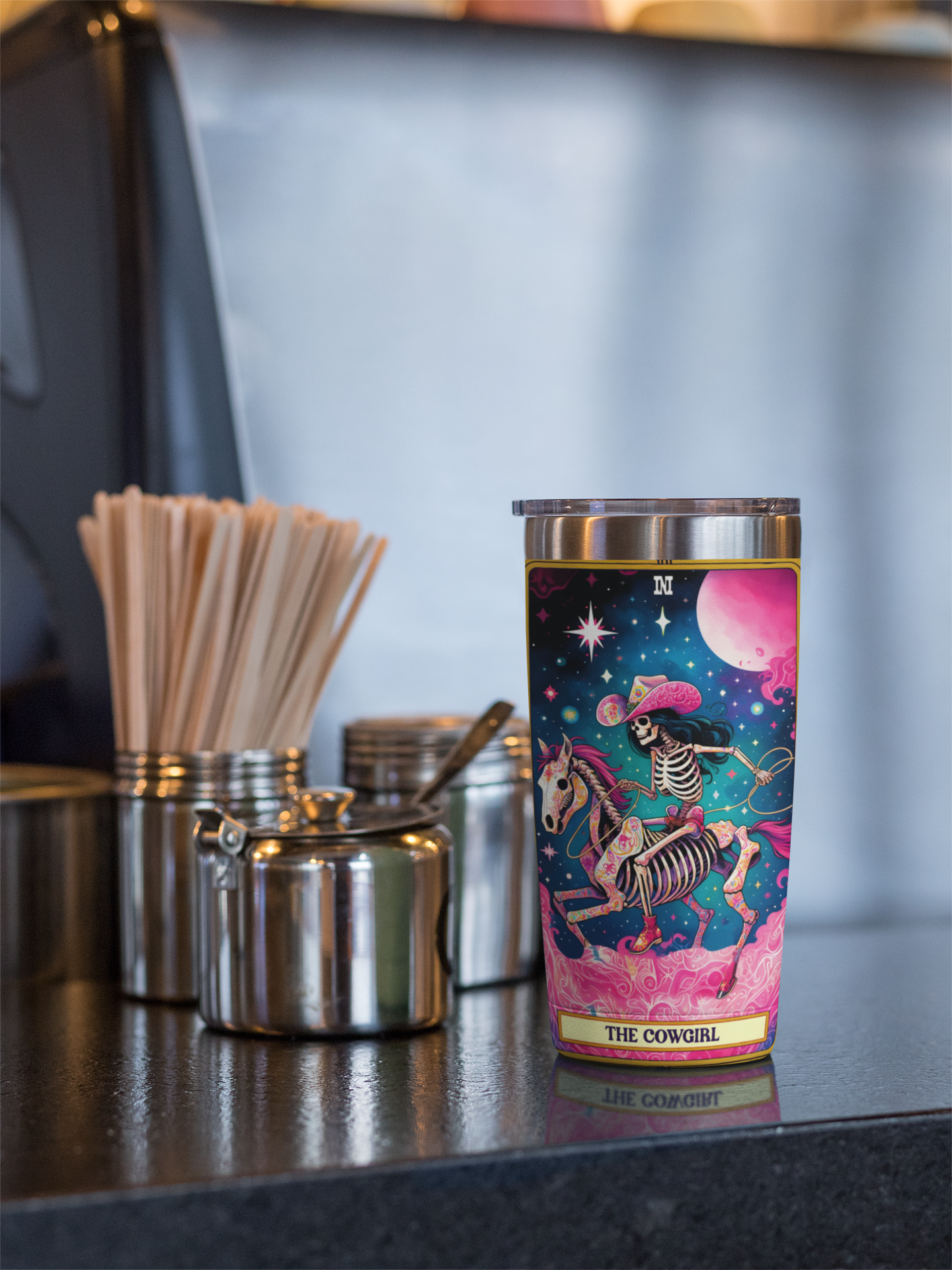 Whimsical Unicorn Tumbler 20oz - Vibrant Celestial Design for Fantasy Lovers, The Cowgirl Tarot Card Tumbler, Western Cowgirl Tumbler, Pink Cowgirl Tumbler