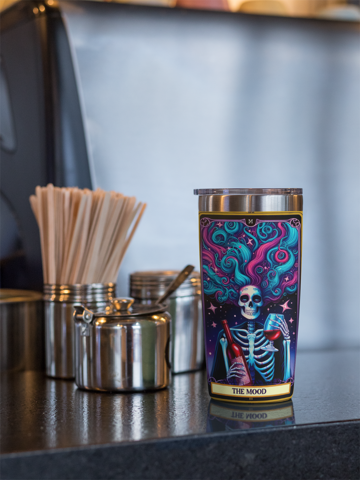 Colorful Skeleton Tumbler 20oz - Perfect for Halloween and Parties, The Mood Tarot Card Tumbler, Party Tumbler