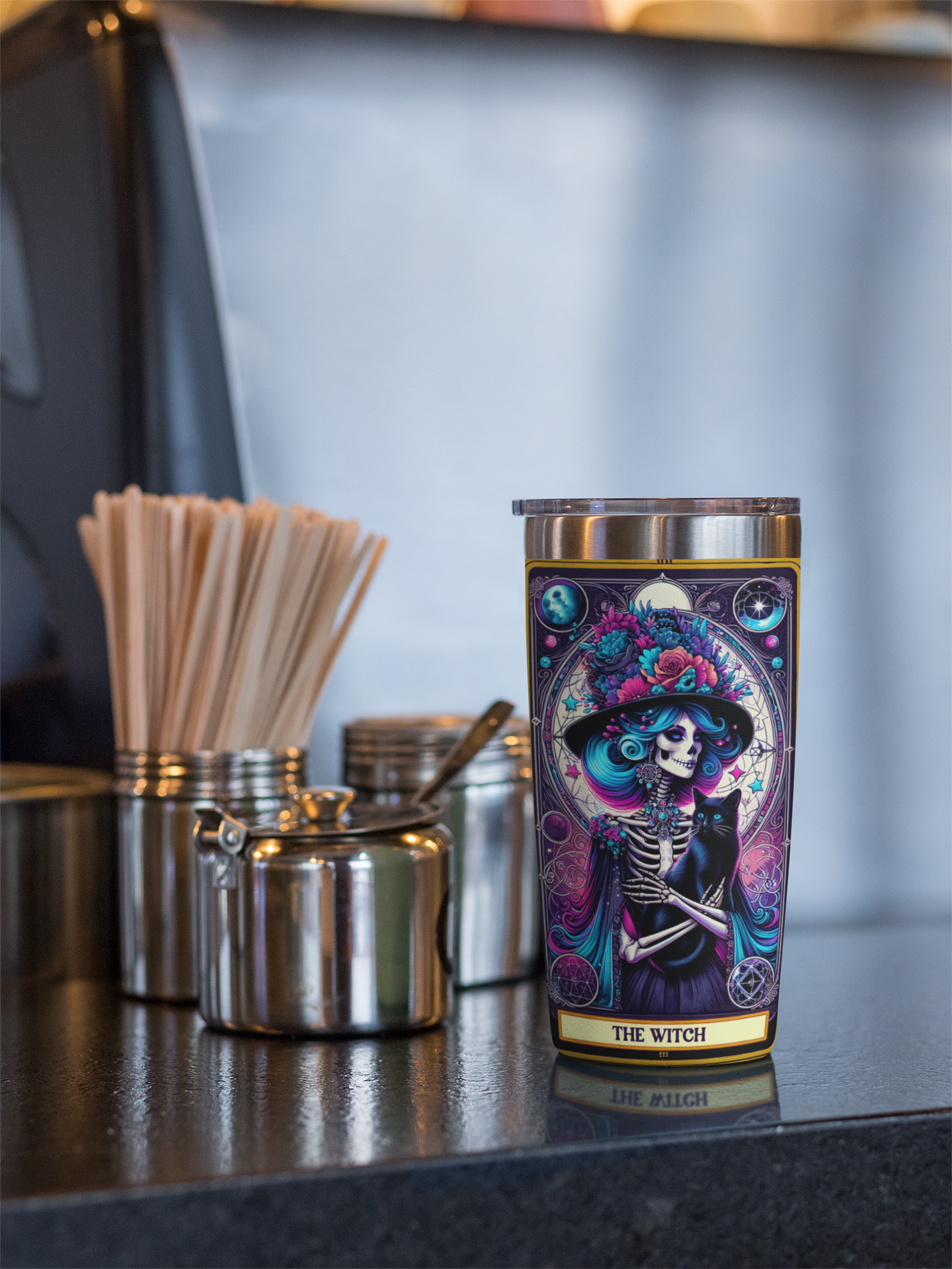 The Witch Tarot Card Tumbler, Cosmic Witch Tumbler, Celestial Tumbler, Witch Tumbler for Halloween