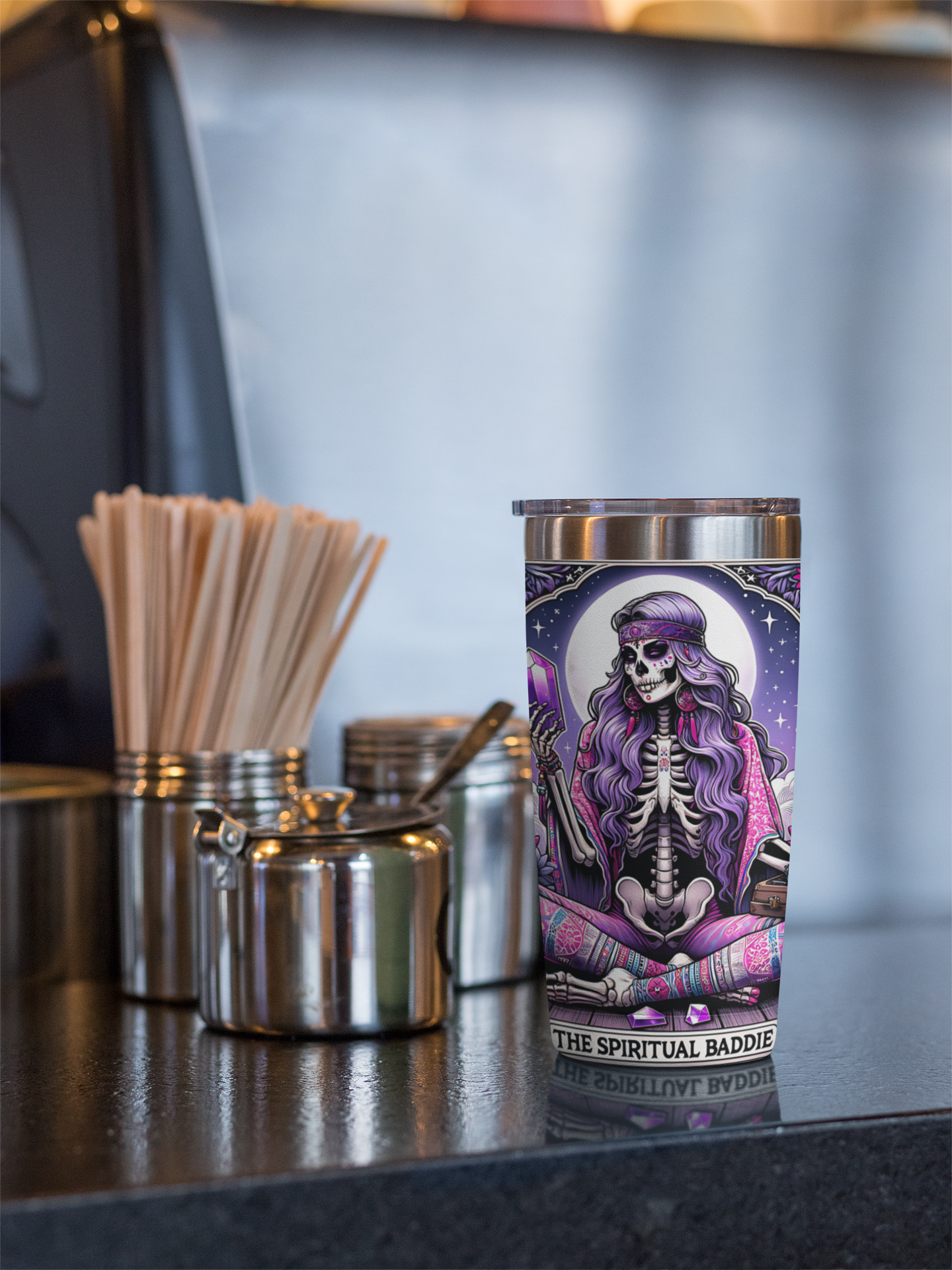 Gothic Floral 20oz Tumbler - The Spiritual Baddie, Gothic Tumbler, Spiritual Celestial Tumbler, The Spiritual Baddie Tarot Card Tumbler