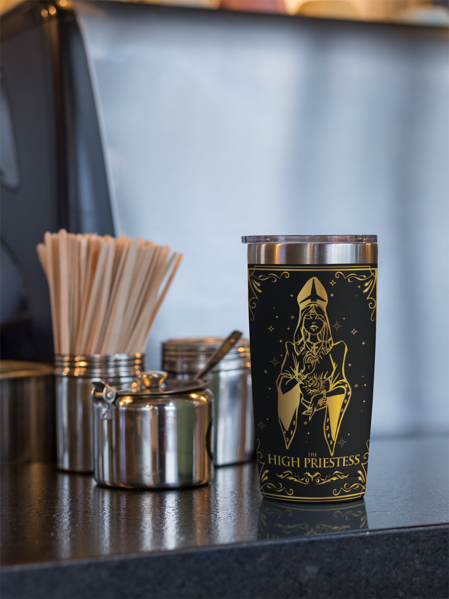 The High Priestess Tarot Card Tumbler, Occult High Priestess tarot card tumbler, The High Priestess Tarot tumbler, High Priestess Tumbler