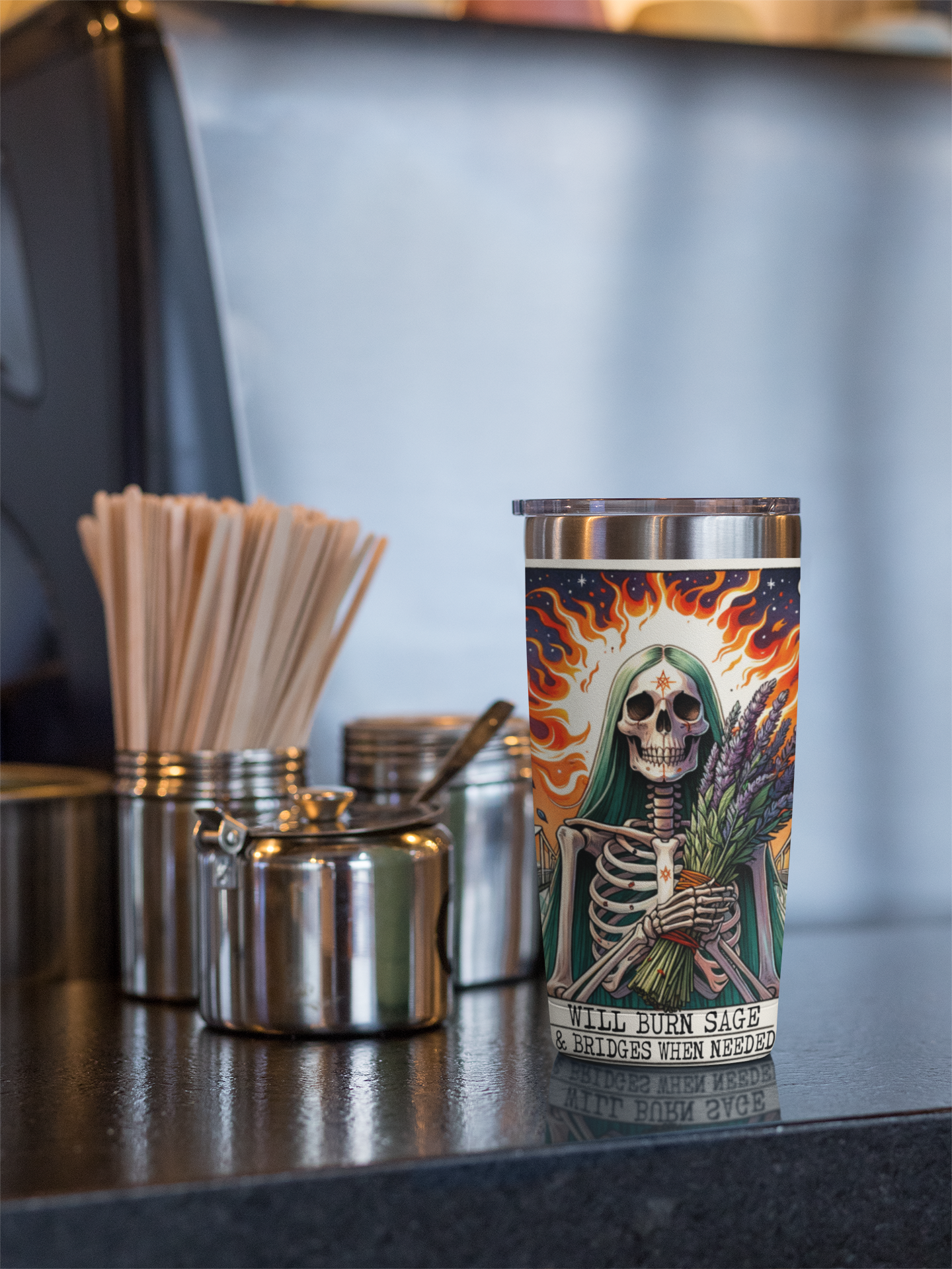 Will Burn Sage and Bridges Tumbler, Sage Tumbler, Witchy Tumbler, Witch Tarot Card Tumbler, Sage Tarot Card Tumbler