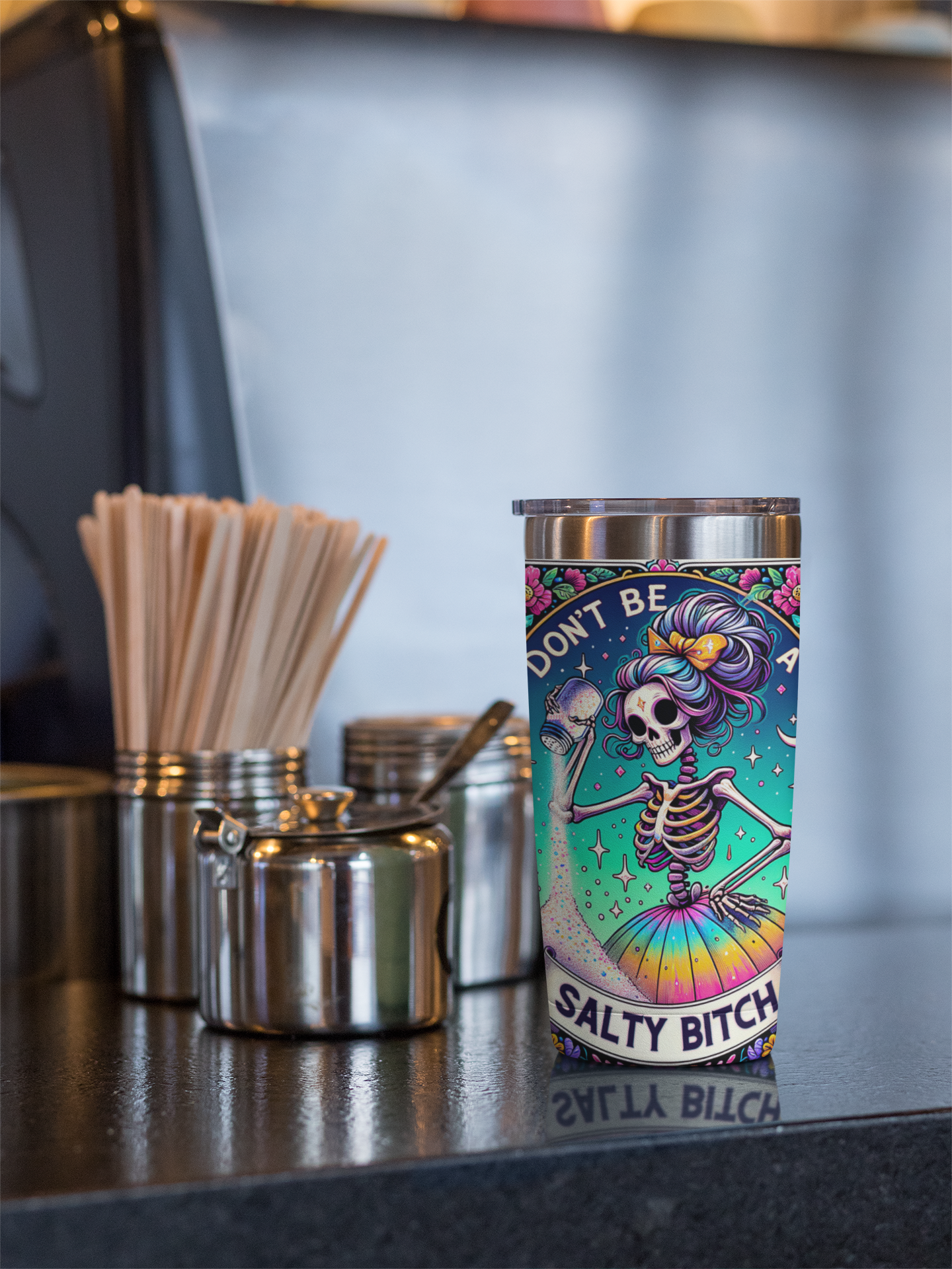 Don't Be A Salty Bitch Tarot Card Tumbler, Occult tarot card tumbler, The Salty Bitch Tarot tumbler,  tarot card tumbler