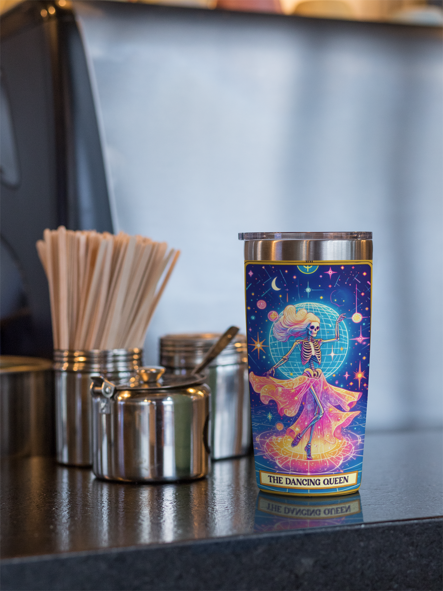 Celestial Dance 20oz Tumbler - The Dance Queen - Galaxy Vibe Travel Mug, The Dancing Queen Tarot Card Tumbler, Dancing Queen Tumbler