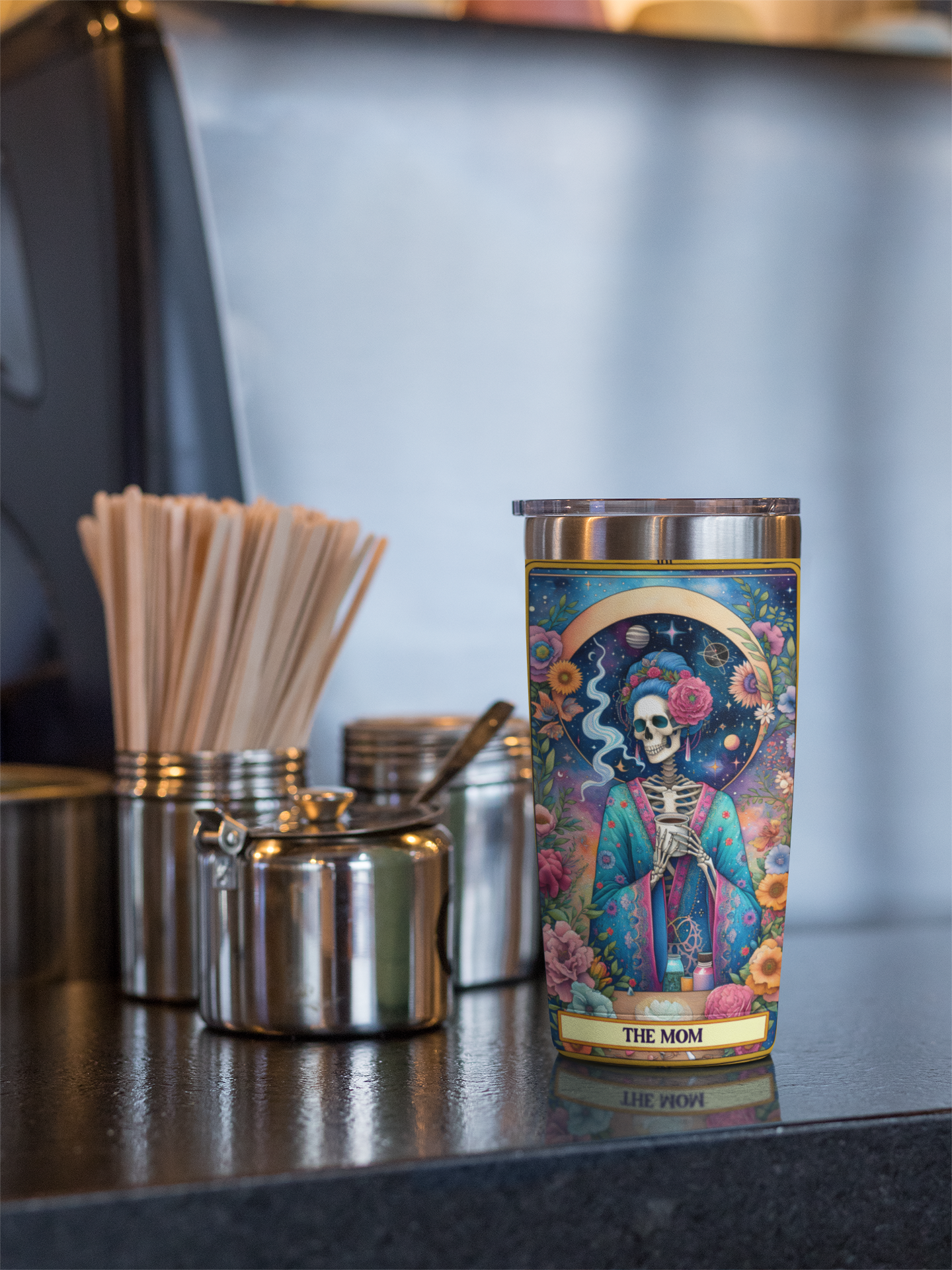 Vibrant Floral Cosmic Tumbler - 20oz - The Mom Tarot Card Tumbler, Tumbler Gift For Mother's Day, Celestial Tumbler For Mom