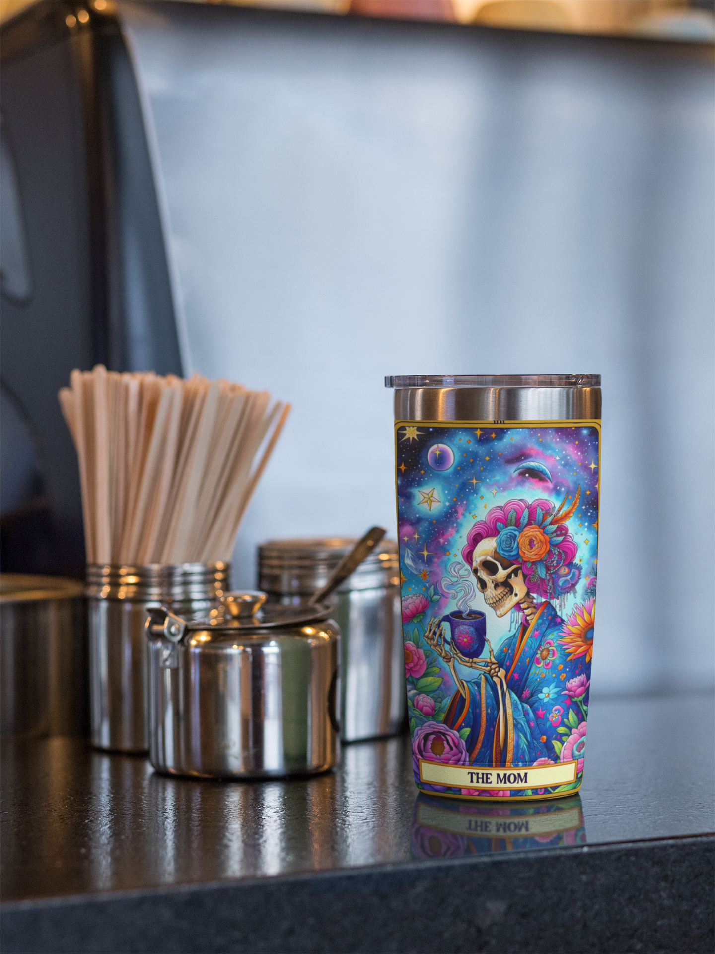 Vibrant Cosmic Tumbler - 20oz Colorful Floral & Starry Design, The Mom Tarot Card Tumbler, Tumbler for Mother's Day, Tumbler for Mom, Celestial Tumbler