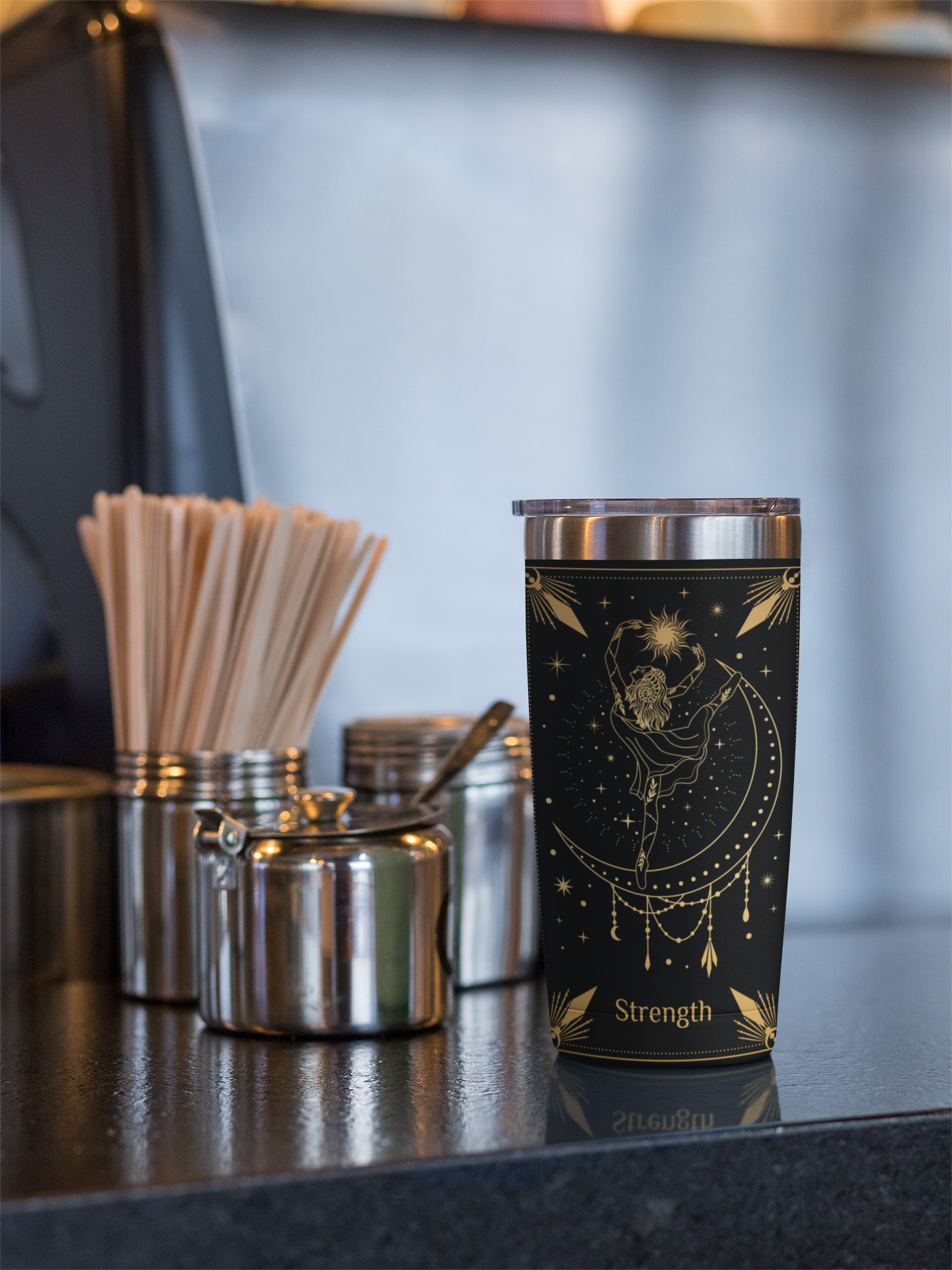 The Strength Tarot Card Tumbler, Occult Strength tarot card tumbler, The Strength Tarot tumbler, Strength tarot card tumbler