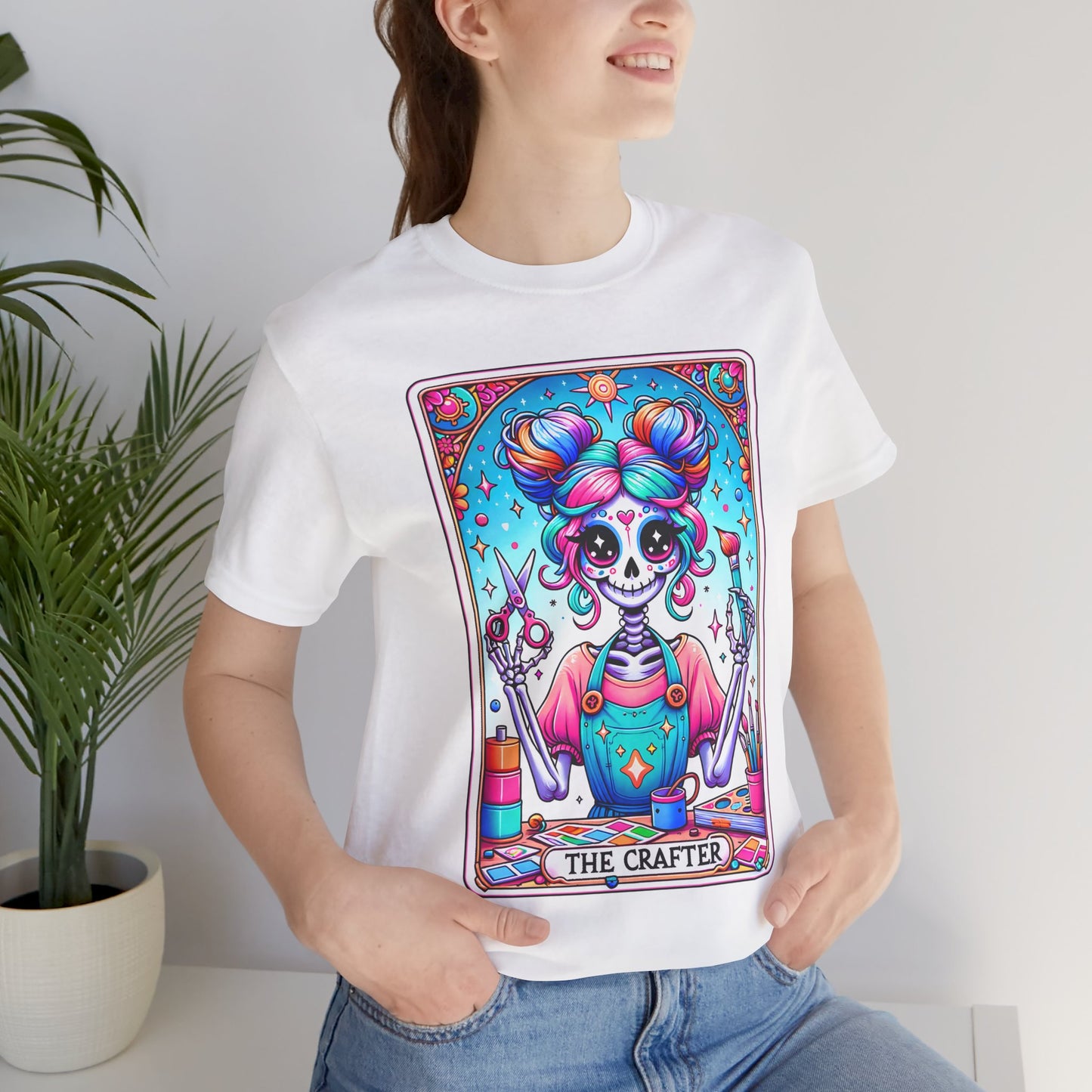 Colorful Crafter Skull Tee - Unisex Jersey Short Sleeve Shirt for Creative Souls, The Crafter Tarot Card Shirt, Funny Crafting T-Shirt, Crafter Women Shirt, Gift For Crafter,Funny Hobby Shirt,Gift For Crafter,Crafter Gifts