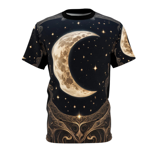 Celestial Moon Unisex Cut & Sew Tee - Night Sky Graphic T-Shirt, Celestial Crescent Moon AOP Shirt