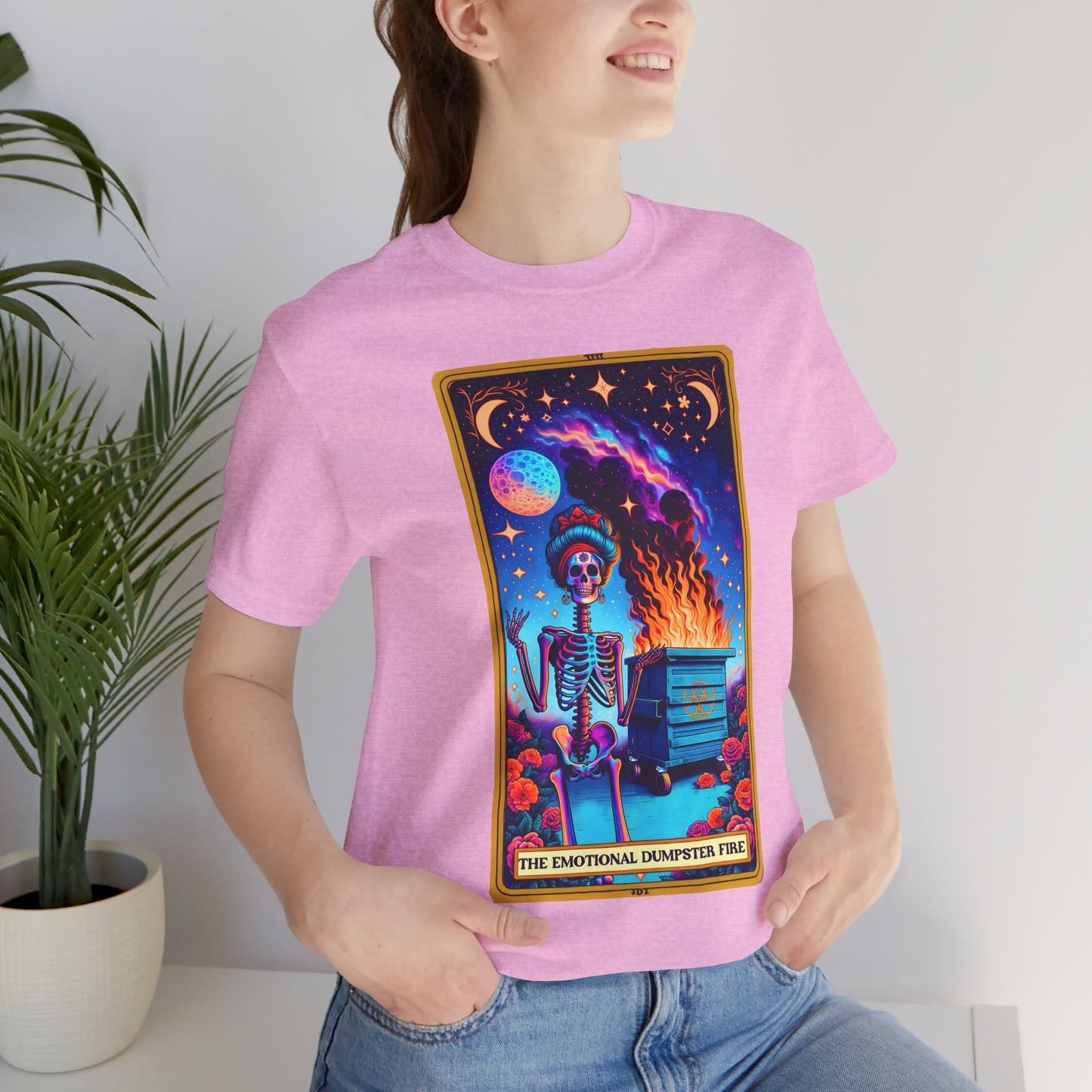 Emotional Dumpster Fire Skeleton Tee -The Emotional Dumpster Fire Funny Tarot Card T-Shirt, Witchy Skull Tarot T-Shirt, Funny Witchy Skeleton Shirt