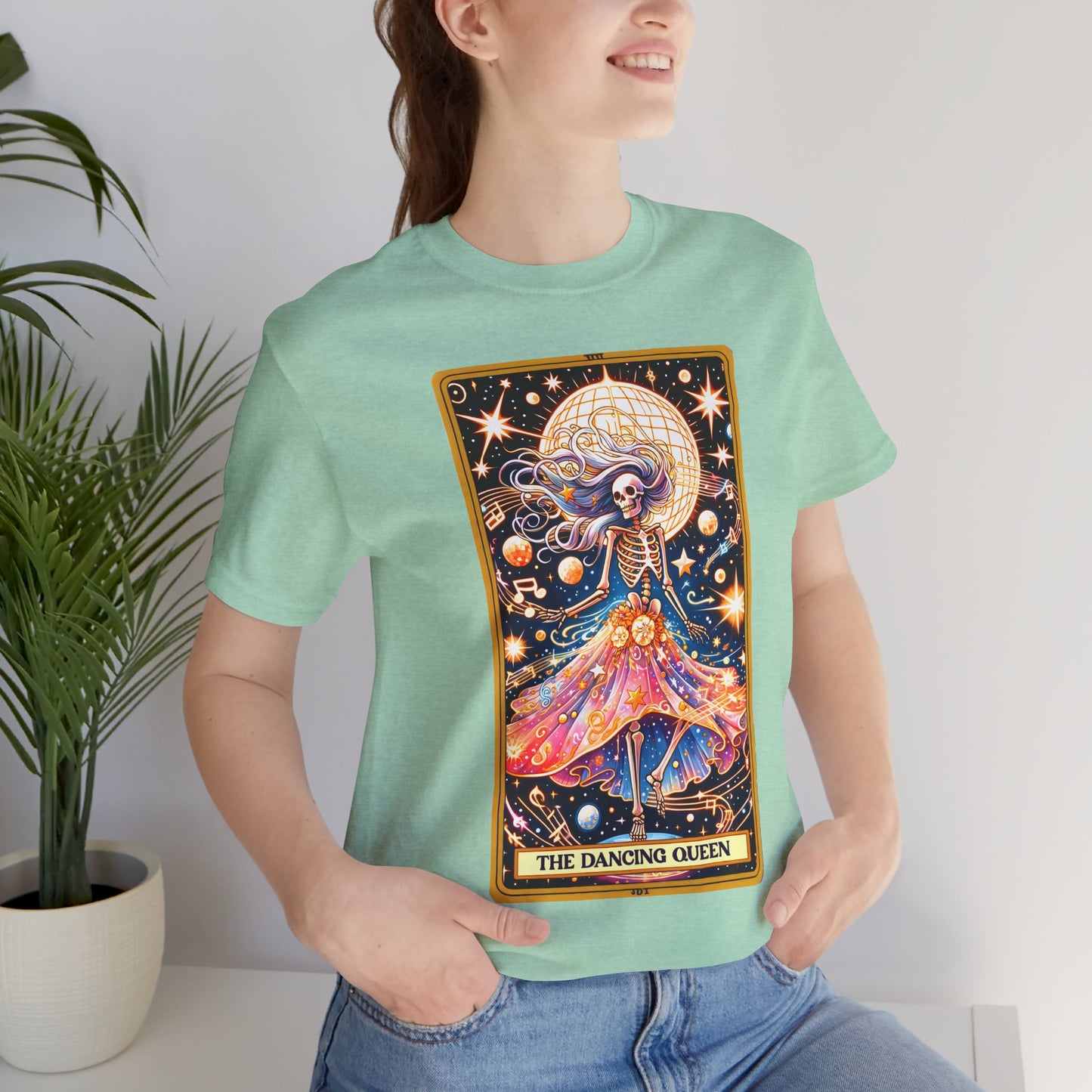 Dancing Queen Graphic Tee, Dancing Queen Skeleton Tarot Card T-Shirt, Aesthetic Goth Apparel, Witchy Clothing, Mystical Tarot Top for Women