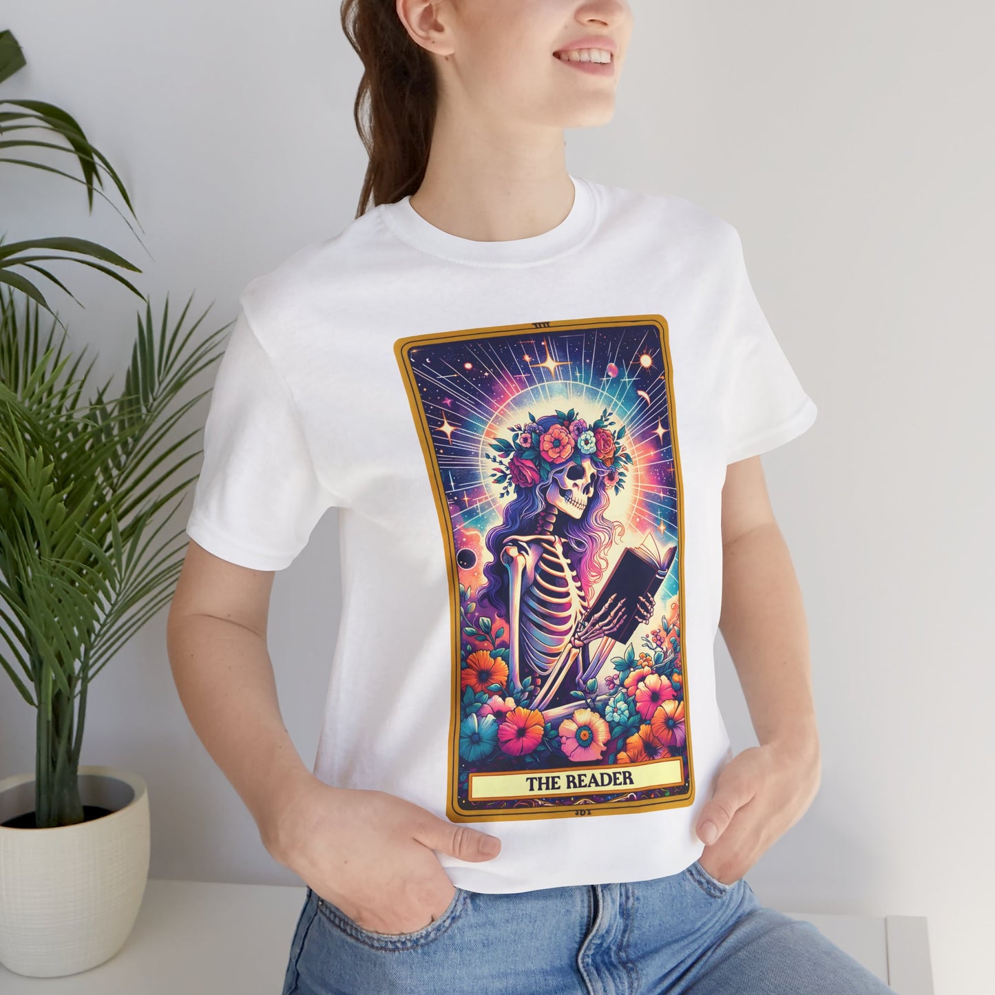 The Reader Skeleton Tee - Unisex Short Sleeve T-Shirt for Book Lovers , The Reader Tarot Card Shirt, Skeleton Reading Shirt, Reading Shirt, Tarot Card Shirt, Book Lover Gift, Bookish Gift, Tarot Lover Gift