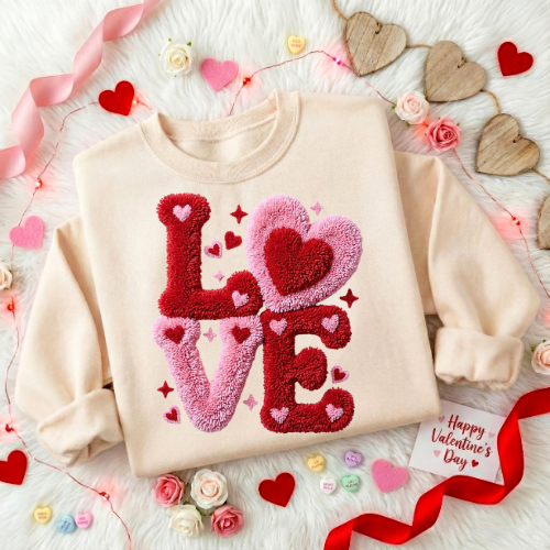 Love Heart Sweatshirt — Plush Pink & Red Cozy Valentine Crewneck