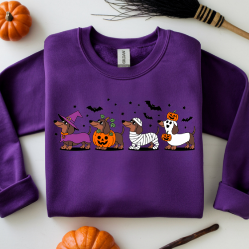 Halloween Animal Crewneck Sweatshirt, Dachshund Halloween Shirt