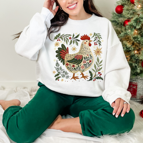 Whimsical Chicken Sweatshirt, Cozy Crewneck, Farmhouse Chic Gift, Unisex, Autumn Decor, Casual Style