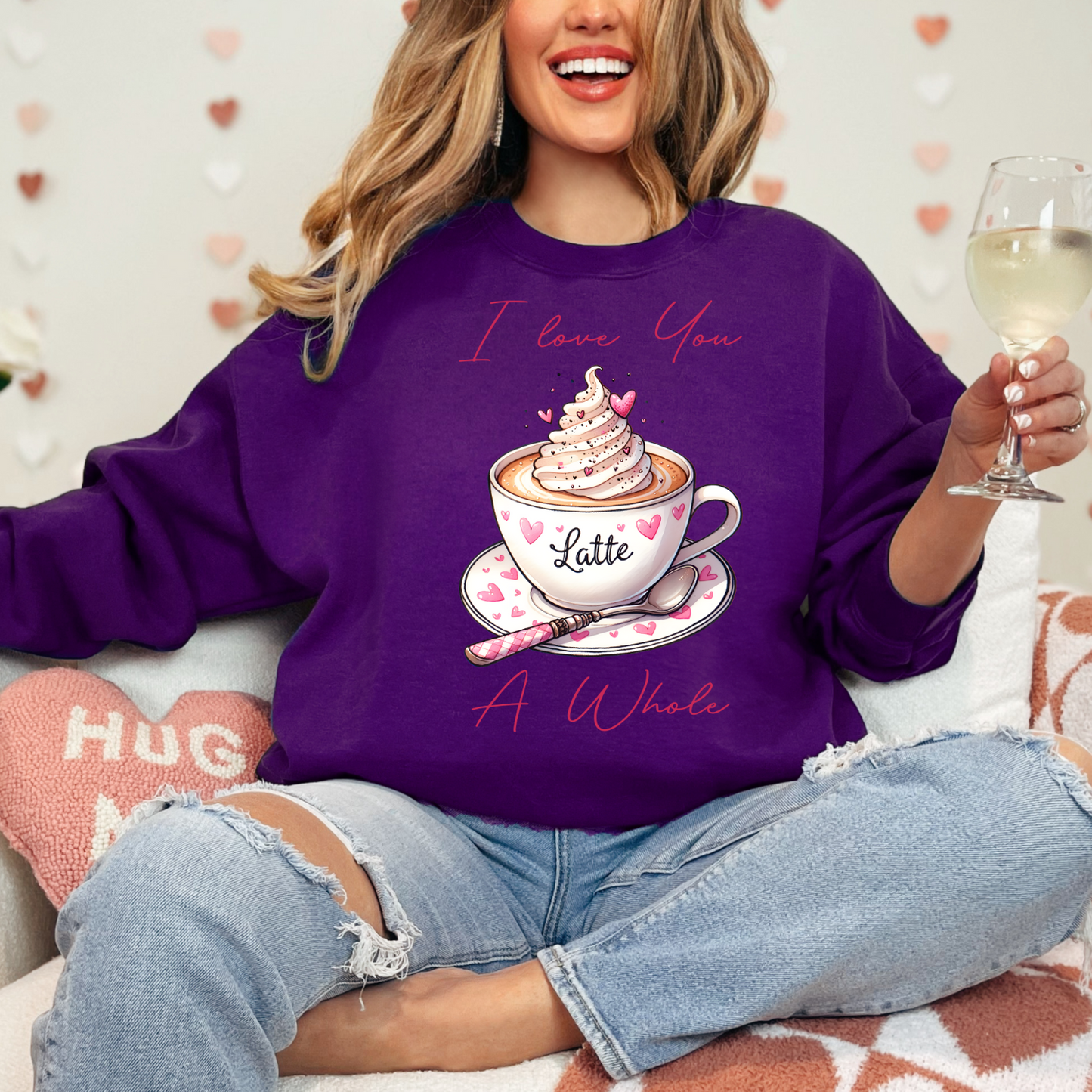 Valentine's Day Sweatshirt, Cute Latte Sweatshirt - I Love You A Whole Latte, Cozy Gift for Coffee Lovers, Valentines, Fall Fashion, Everyday Wear, Unisex Crewneck