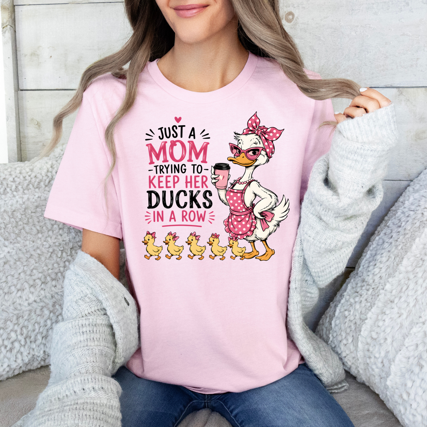 Mom & Duck Graphic T-Shirt — "Just a Mom Trying to Keep Her Ducks in a Row", Mother's Day Shirt,