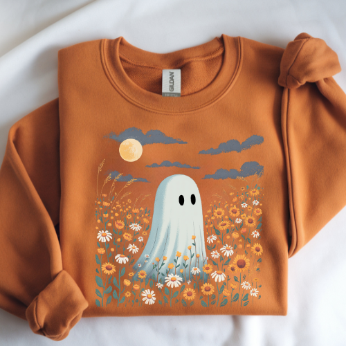 Floral Ghost Sweatshirt, Halloween Floral Apparel