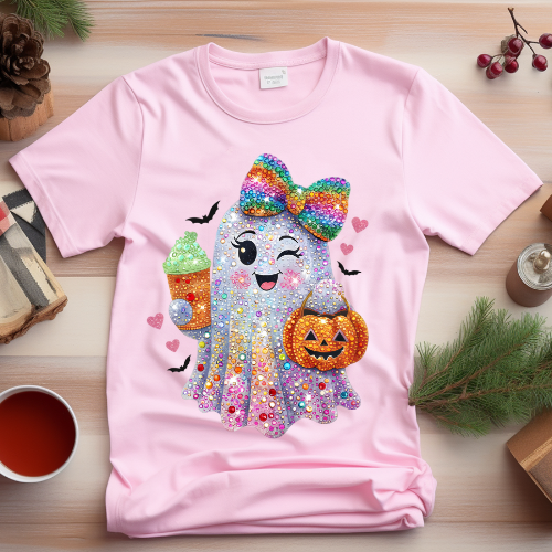 Cute Rainbow Ghost Halloween Sweatshirt - Trick or Treat Pumpkin & Ice Cream Design