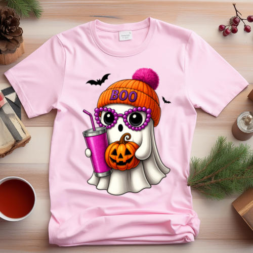 Halloween Ghost Graphic Sweatshirt – Cute 'Boo' Pumpkin & Cozy Beanie Design