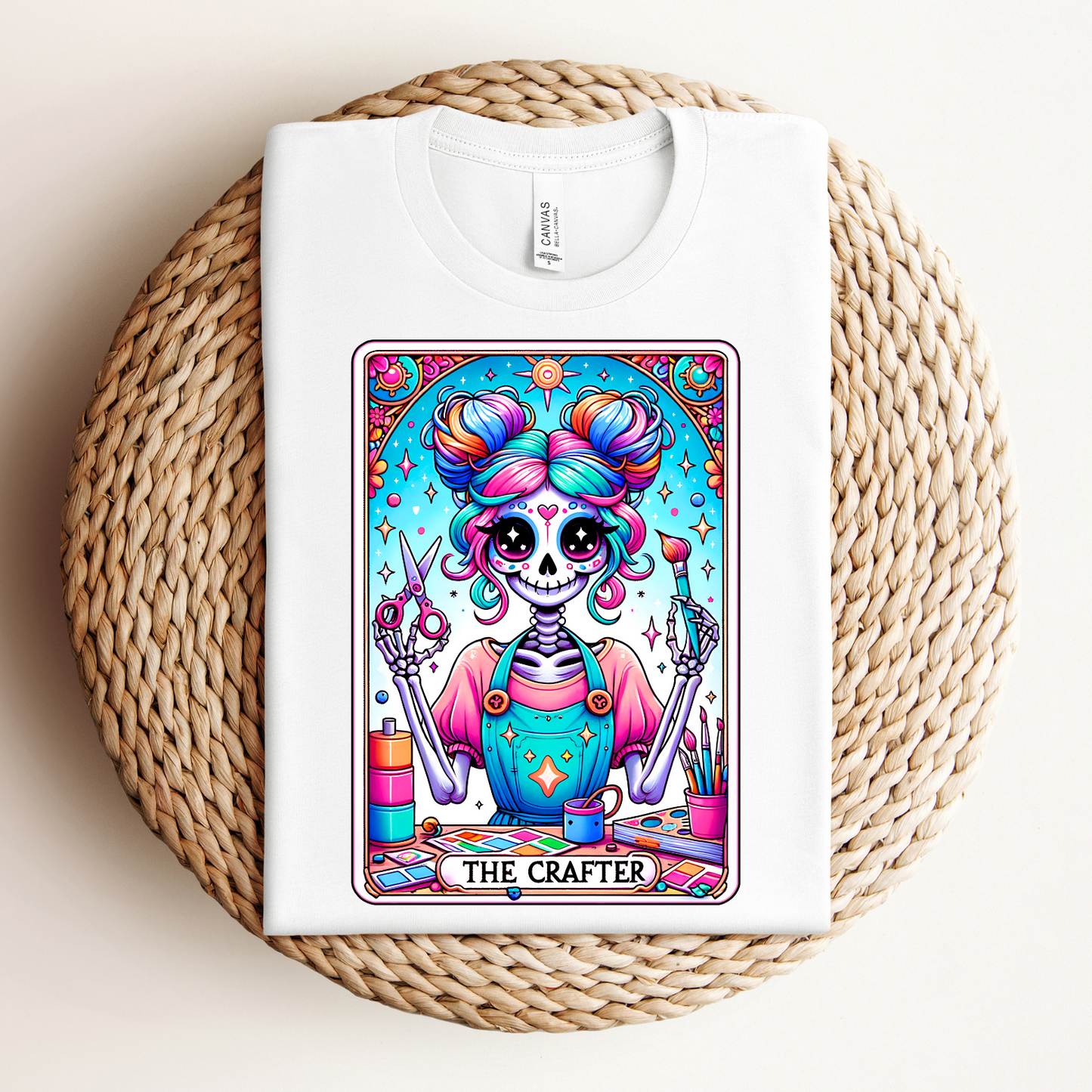 Colorful Crafter Skull Tee - Unisex Jersey Short Sleeve Shirt for Creative Souls, The Crafter Tarot Card Shirt, Funny Crafting T-Shirt, Crafter Women Shirt, Gift For Crafter,Funny Hobby Shirt,Gift For Crafter,Crafter Gifts