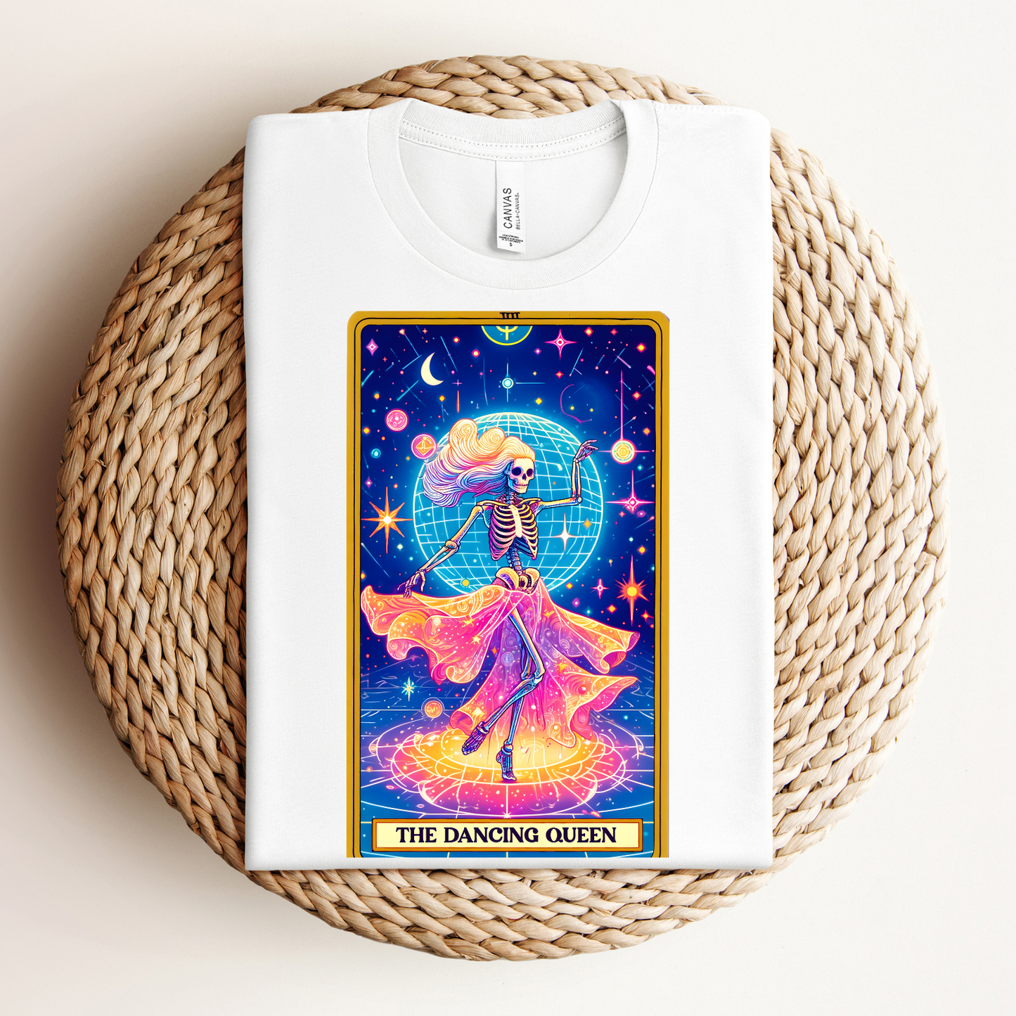 Dancing Queen Graphic Tee, Dancing Queen Skeleton Tarot Card T-Shirt, Aesthetic Goth Apparel, Witchy Clothing, Mystical Tarot Top for Women