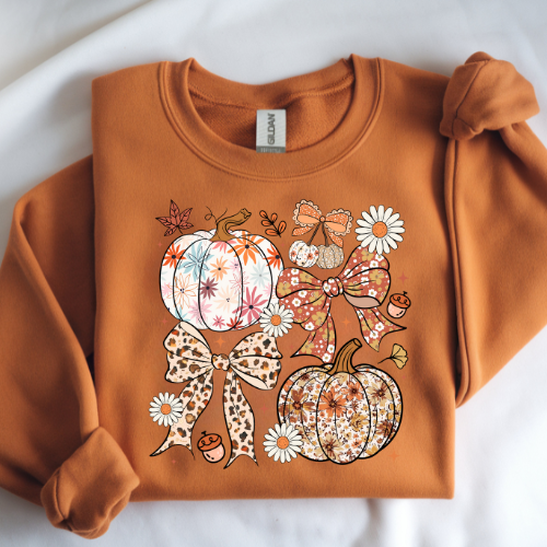 Autumn Floral Crewneck Sweatshirt, Cozy Fall Sweater, Pumpkin Vintage Design, Harvest Gift, Thanksgiving Apparel, Layered Fall Top