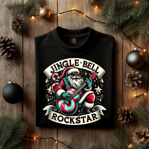 Jingle Bell Rockstar T-Shirt, Unisex Holiday Tee, Christmas Party Shirt, Festive Graphic Tee, Unique Gift for Music Lovers