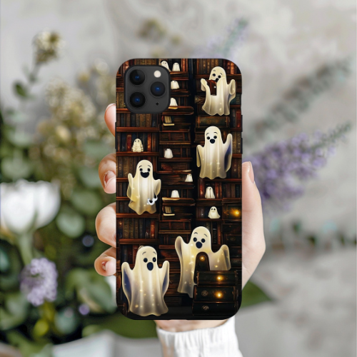Spooky Ghosts Library Phone Case, Book Lover Halloween Phone Cover