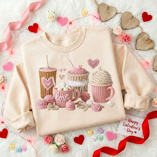 Valentine Dessert Crewneck Sweatshirt — Pink Sweets Love Graphic