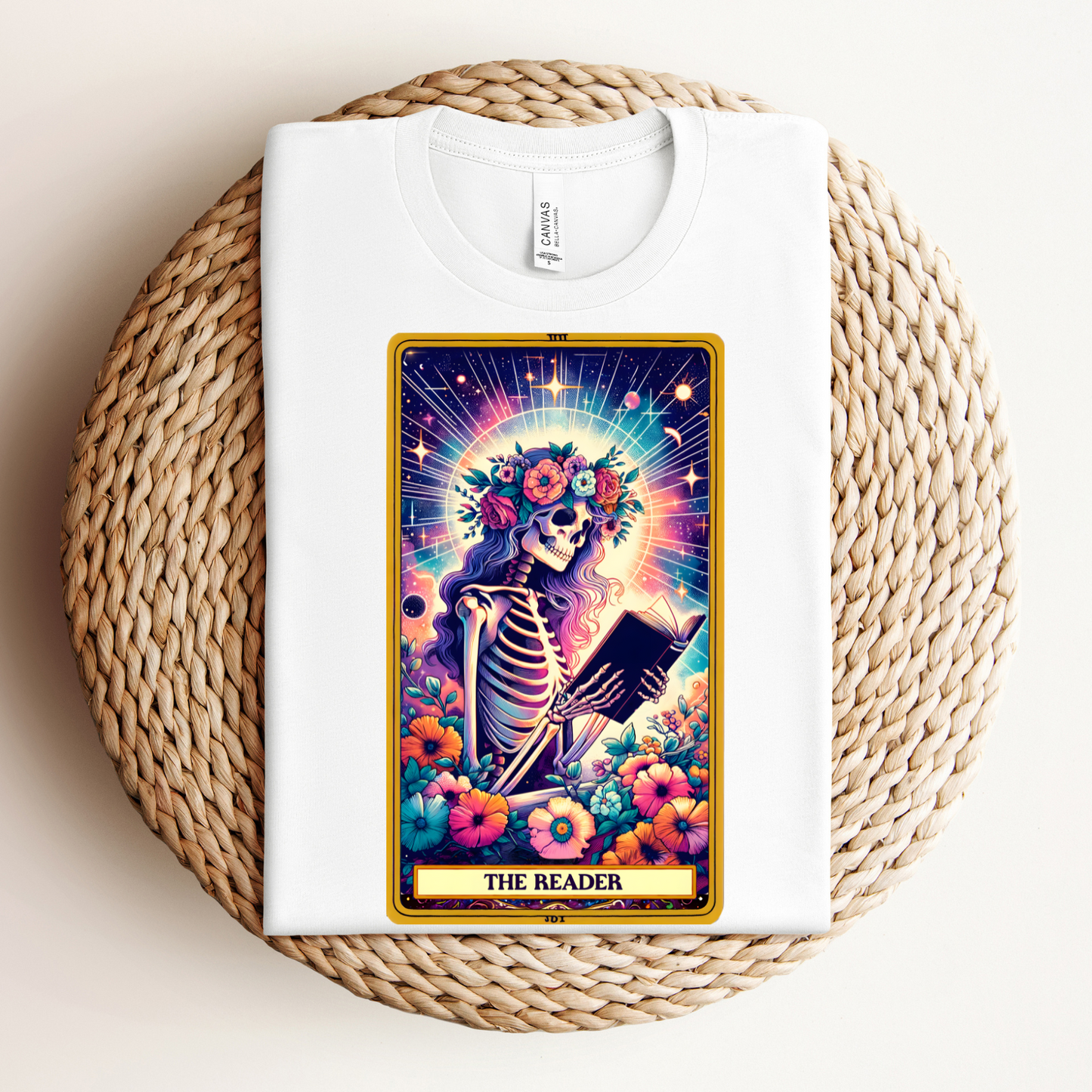 The Reader Skeleton Tee - Unisex Short Sleeve T-Shirt for Book Lovers , The Reader Tarot Card Shirt, Skeleton Reading Shirt, Reading Shirt, Tarot Card Shirt, Book Lover Gift, Bookish Gift, Tarot Lover Gift