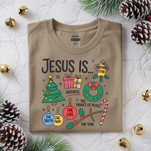 Festive Christian Crewneck Sweatshirt - Jesus Is, Holiday Gift, Cozy Wear, Faith-Based Apparel, Christmas Sweater