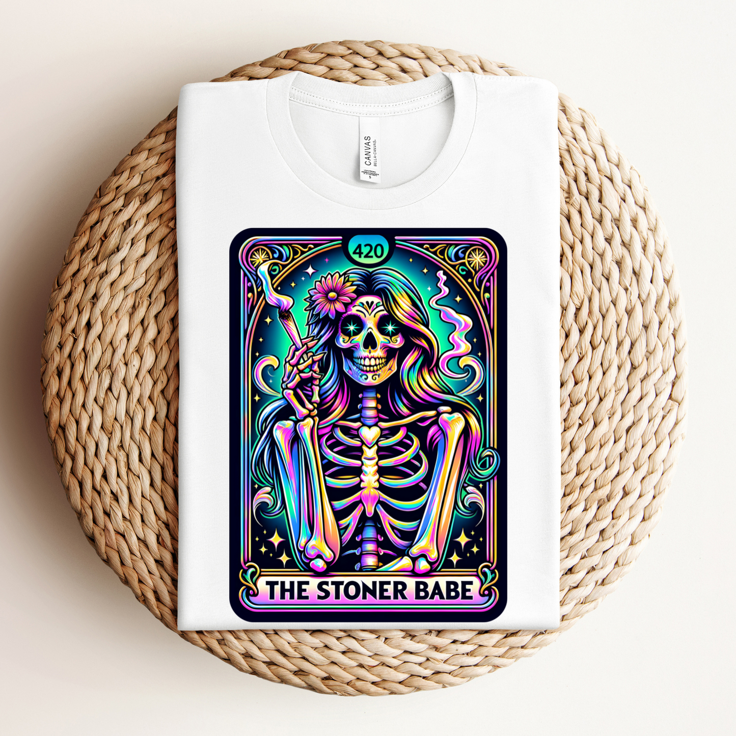 'The Stoner Babe' Unisex Jersey Tee – Colorful Skeleton Graphic for Cannabis Lovers, Stoner Babe Shirt,Stoner Mom Shirt,Organic Weed Shirt,Blaze It Shirt,Marijuana Shirt,Recreational Shirt,Stoner Shirt,Pothead Shirt,Weed