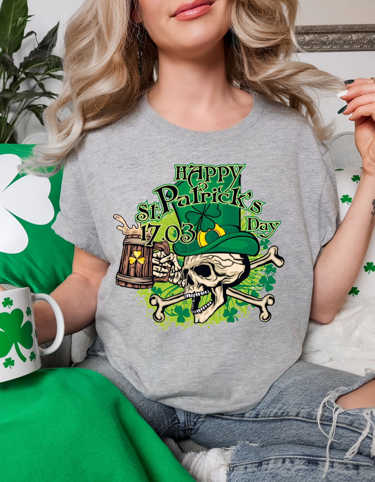 St. Patrick's Day T-Shirt with Skull Design, Unisex Softstyle Tee, Festive Irish Apparel, Holiday Gift for Him & Her, Trendy St. [...]